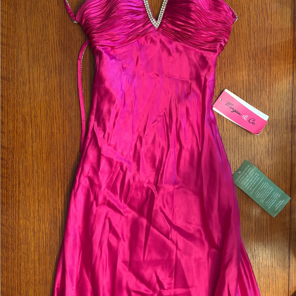 Morgan & Co. Fuchsia Gown with Pearl Accent